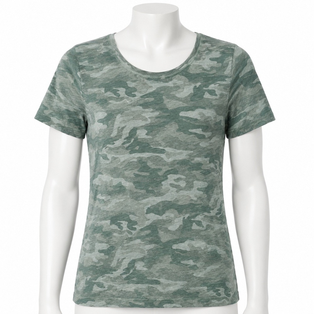 GAP T-Shirt Women XS Green Camo Slub Knit Short Sleeve Crew Neck Cotton Tee Top